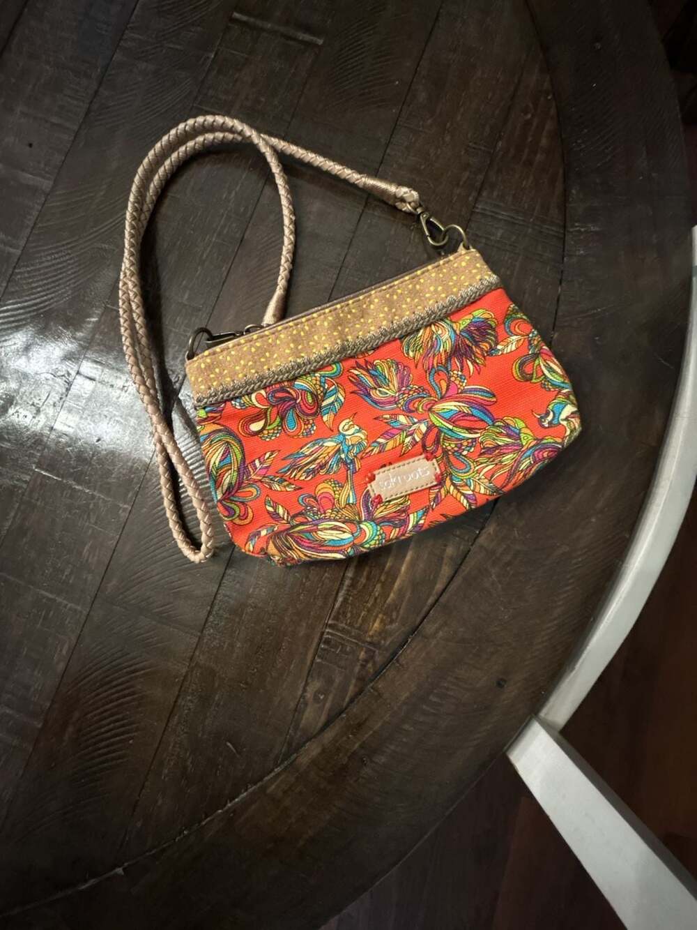 Sakroots Artist Circle Peace Crossbody Bag Orange Multi Bird Floral Print